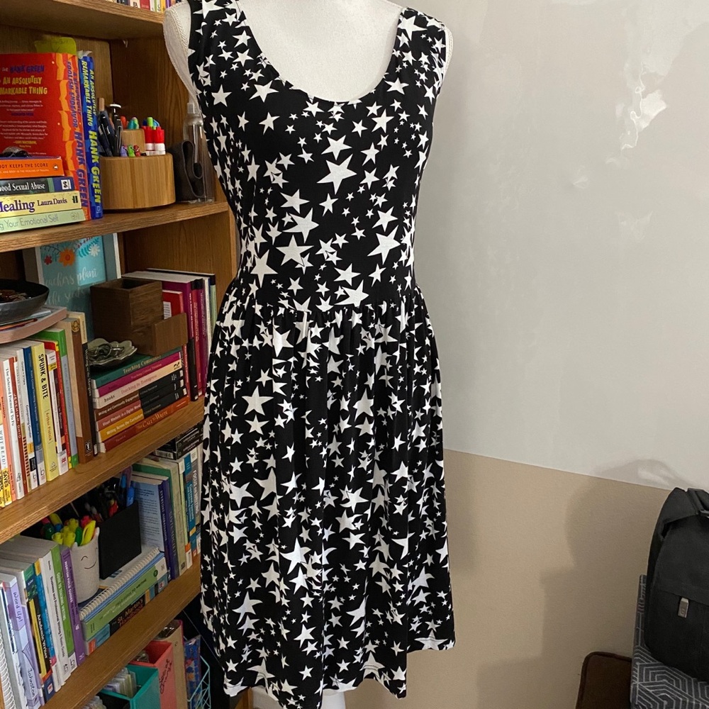 ASOS Curve Skater Dress in Black with White Stars